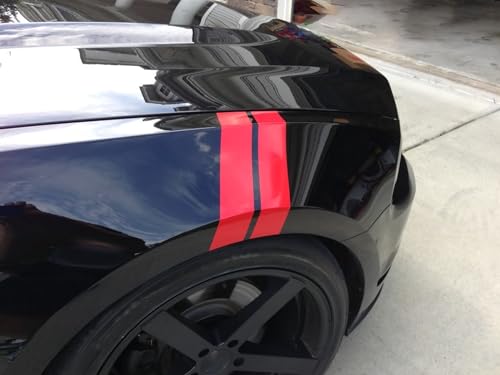 Image of x xotic tech Auto Universal Racing Style 4Pcs Front Hood Fender Double Hash Stripe Stickers + 6Pcs Reflective Wheel Tire Rim Safety Warning Decals Decoration Accessories Set (Red)