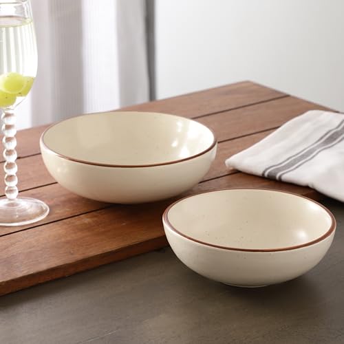 Image of miah decor Ceramic Serving Bowl- Pack of 2 | Speckled Ivory Rustic Stoneware Style Bowl for Rice, Curry, Gravy & Salad | Deep Multipurpose Serving Dish for Parties & Family Meals (STYEL 12)