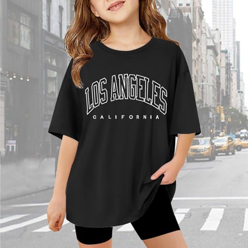 Oversized T Shirts for Girls Summer Casual Loose Basic Tops Drop Shoulder Short Sleeve Crewneck Tee Shirt 3-14Years2