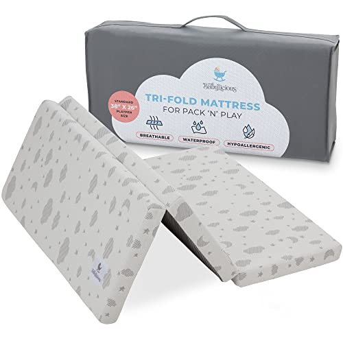 Waterproof Pack And Play Mattress Topper - 38" X 26" - Trifold Style - Breathable Soft Bamboo - Portable Trifold Playard Mattress Topper- Baby Foam Playpen Mattresses For Babies By Babylicious #TOP24