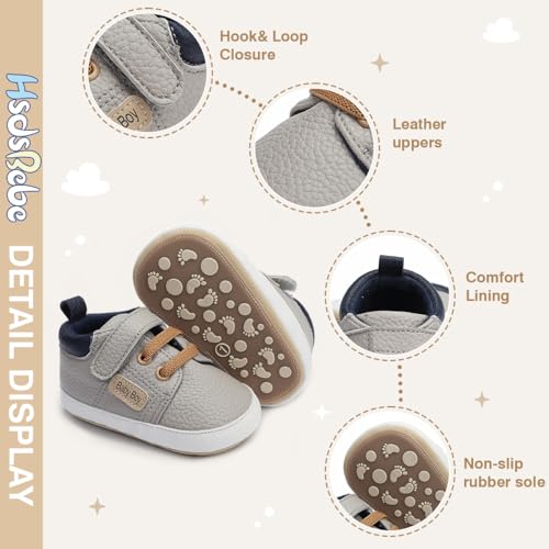 Image of HsdsBebe Baby Boys Girls Pu Leather Hard Bottom Walking Sneakers Toddler Rubber Sole First Walkers Infant Cartoon Slippers Crib Shoes