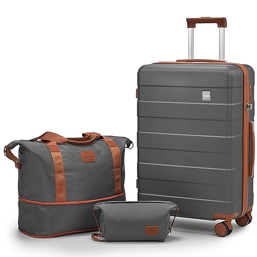 Image of imiomo 3 Piece Luggage Sets,Suitcase with Spinner Wheels,Luggage Set Clearance for Women, Lightweight Rolling Hardside Travel Luggage with TSA Lock (Checked Luggage 24IN, Grey)