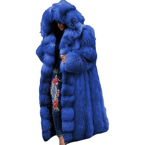 Womens Faux Fur Oversized Winter Coat Plus Size Open Front Long Cardigan Jacket Fleece Lined Sherpa Jacket (Blue,4X-Large)