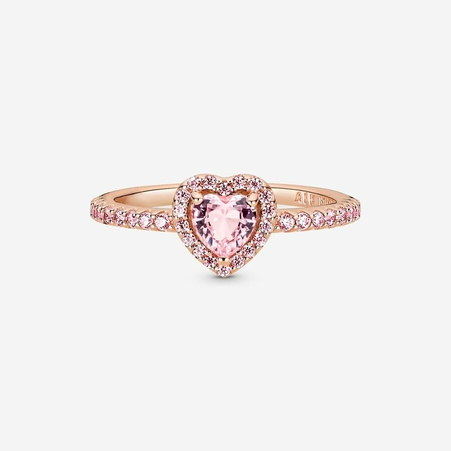 PANDORA-Elevated Heart Ring-With Gift Box: Rose Gold Pink 7.5