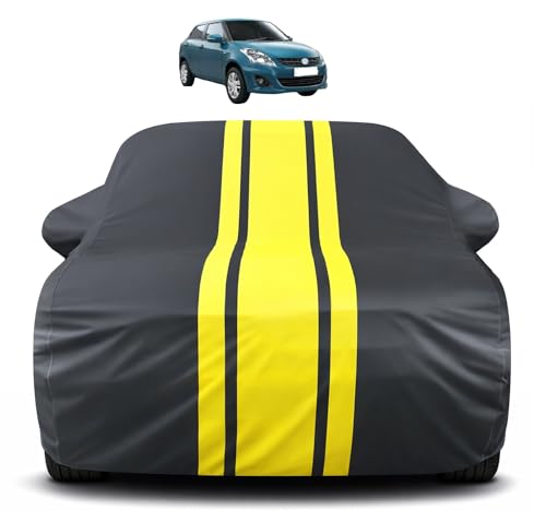 Image of Auto Hub Car Cover Compatible with Maruti Swift Dzire(Model : 2008-2023) with Antenna & Mirror Pocket, Soft Cotton Lining, Swift Dzire Car Cover Waterproof - Yellow-Black