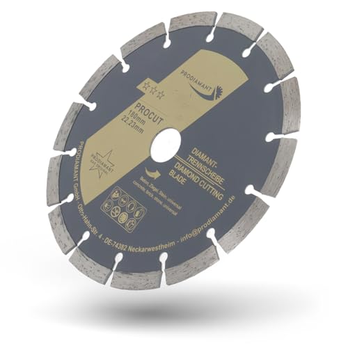 PRODIAMANT Diamentowa tarcza tnąca 180 mm, uniwersalna tarcza tnąca do kamienia, betonu, granitu, muru, cegły, akcesoria szlifierki kątowej