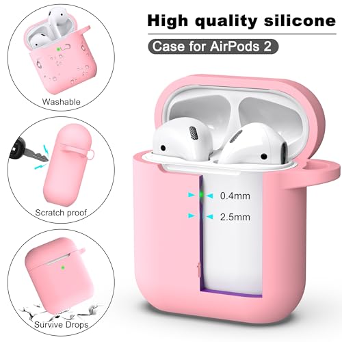 Image of AirPods Case Cover with Keychain, Full Protective Silicone AirPods Accessories Skin Cover for Women Girl with Apple AirPods Wireless Charging Case,Front LED Visible-Pink
