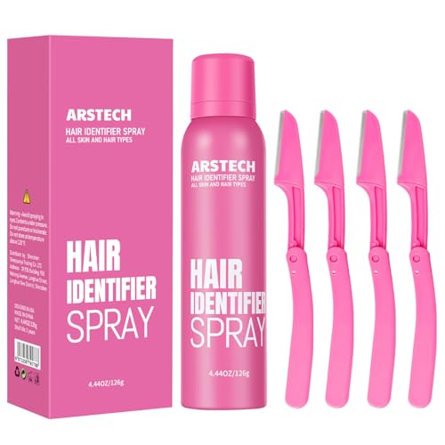 Hair Identifier Spray for Face Shaving Dermaplaning Tool Skin Body Dermaplaning Spray for Women with 4 Face Razor for Face Shaver Hair Removal Kit Excess Hair Dermaplane Razor for Women Face