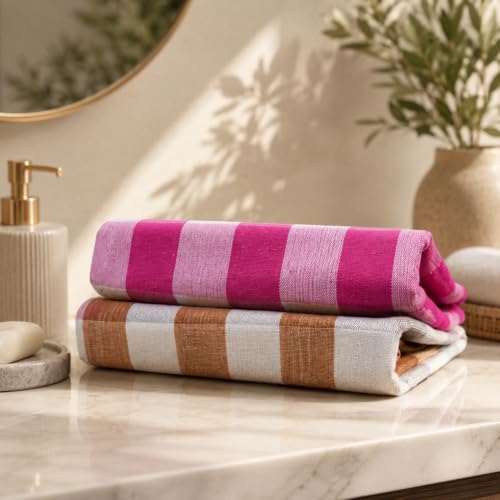Pink & Brown Cotton Combo Towels Set | 100% Cotton Bath Towels | ...