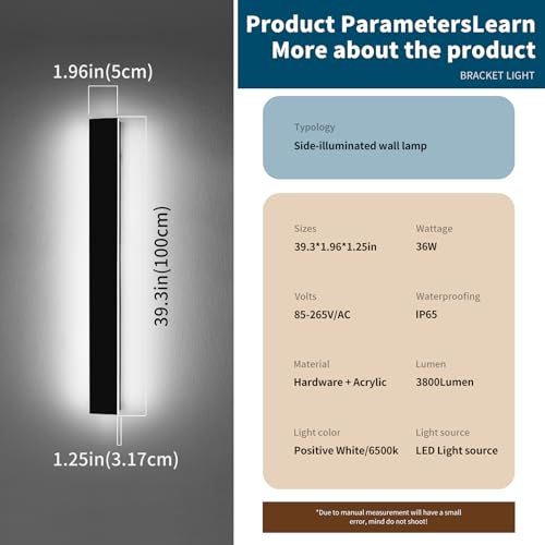 Image of 2 Pack 39.3inch Exterior Wall Light Fixture, Long Outdoor Modern Led Wall Lights, 6000K Cold White, 36W, IP65 Waterproof Linear Outside Porch Lighting for House, Garage, Fence, Garden