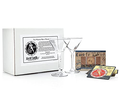 HISTORY COMPANY Miami Beach Five O’Clock Club – Art Deco Martini Glass, 1950s-Inspired 2-Piece Set (Gift Box Collection)