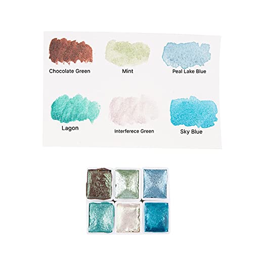 CSY art gallery Artist Watercolour Paint Set-Glitter Paint -Metallic Water Colouring Paint - Solid Palette- Retro Portable Metal Case-Pearlescent Color Set Sparkle Professional Watercolor (Ocean)
