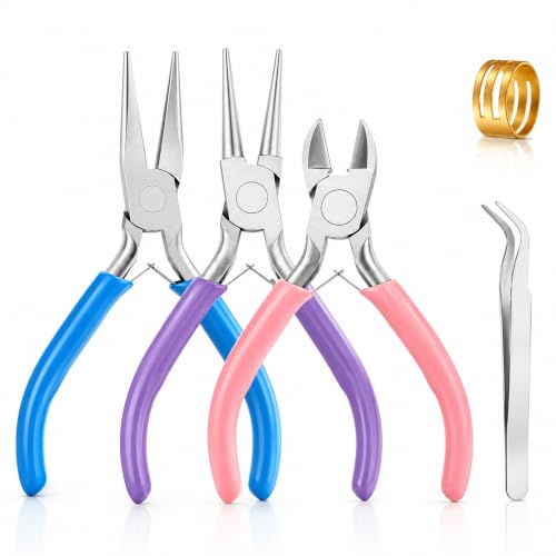 Compact three-piece plier set with colour-coded rubber handles — the smallest footprint of any pick at 3.94 by 1.97 in
