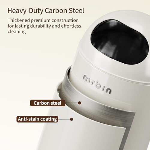 Image of MRBIN Metal Trash Can with Lid, 5.3 Gallons / 20L Medium Decorative Waste Basket, Round Tall Garbage with High Leg for Bathroom, Office, Bedroom, Kitchen, Cream White
