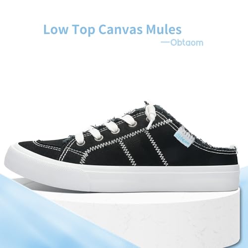 Image of Obtaom Women Canvas Mules Memory Foam Clipper Fashion Sneakers Comfortable Slip-On Mule Backless Holiday Shoes