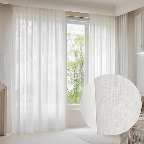 ZY Blinds Mesh White Sheer Curtains for Living Room, Pinch Pleated Light Filtering Curtain,Window Curtain Drapes for Patio, Porch, 42W x 108H Inch,2 Panels Cover