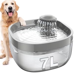 FEELNEEDY 7L Fuente para Perros, Fuente de Agua para Gatos con 2 Filtros de Carbón, Bomba de Agua Súper Silenciosa, Luz LED, Fácil de Instalar y Limpiar
