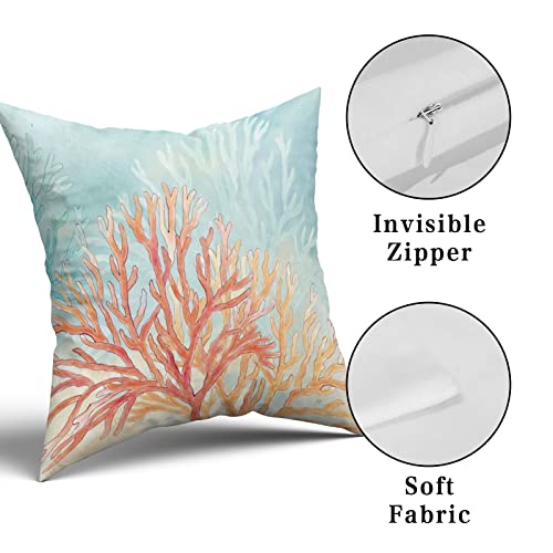 Giwawa Coastal Coral Throw Pillow Covers 18X18 Inches Set Of 2, Beach Ocean Seashell Themed Pillow Cushion Cases, Farmhouse Decoration Square Pillowcases For Sofa Couch Bedroom Living Room Car #TOP7
