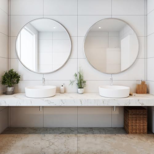 Sunniry Nickel Round Mirror 20 inch, 2 Pack Circle Mirror with Metal Frame
