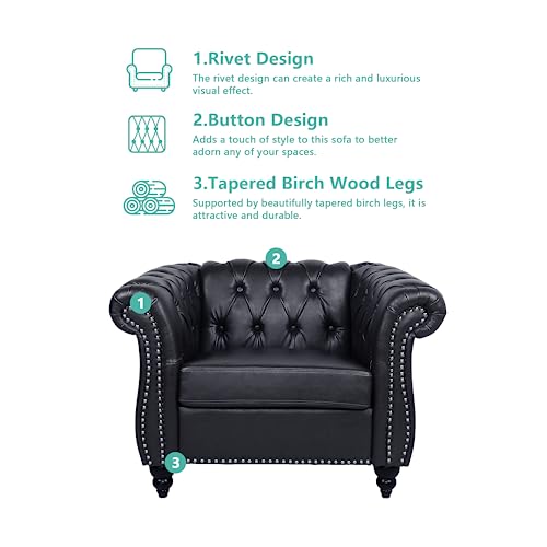 Image of QHITTY 2 Piece Living Room Set, Sectional Chesterfield Sofa Chair Contemporary Upholstered Leather Loveseat Couch Sets for Living Room, Bedroom, Office