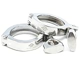 QiiMii Single Pin Heavy Duty 2 Pcs Tri Clamps with Wing Nut Ferrule TC 1.5 Inch Stainless Steel 304 Sanitary Fittings with Silicone Gasket