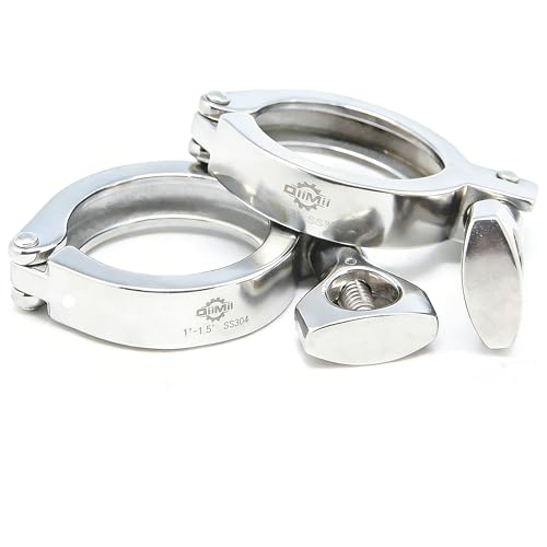 QiiMii Single Pin Heavy Duty 2 Pcs Tri Clamps with Wing Nut Ferrule TC 1.5 Inch Stainless Steel 304 Sanitary Fittings with Silicone Gasket