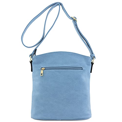 Alyssa Triple Zip Pocket Large Crossbody Bag (Dusty Blue) #TOP5
