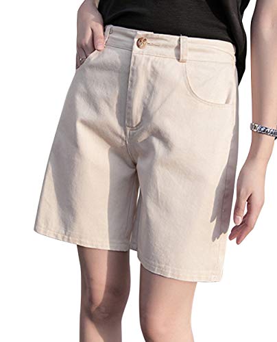 CHARTOU Women's Classic High Waist Wide Leg Solid Loose Bermuda Chino Shorts (X-Small, Beige)