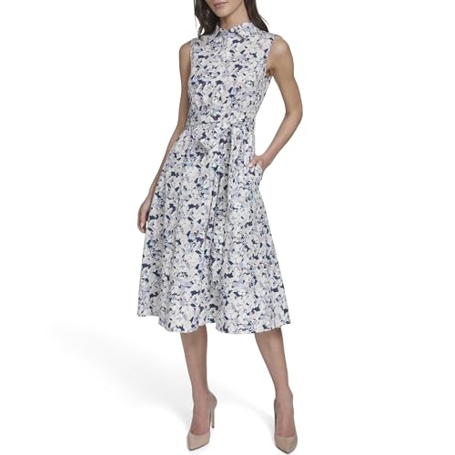 calvin klein grey floral dress Women's Sleeveless Florla Cotton Aline Midi, Slate Multi, 2 at Amazon Women's Clothing store brands This lovely Calvin Klein The Gardens Puff Sleeve Color:PINK-BLUE-GRN
