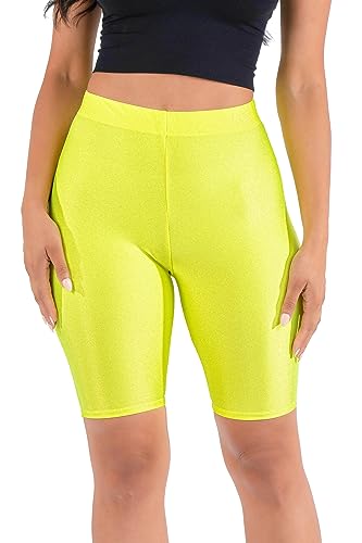 OFENTI Shiny Biker Shorts Colorful Knee Length High Waist
