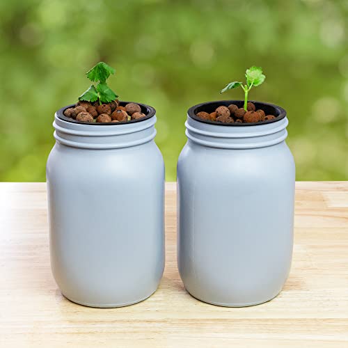 Hydroponic Mason Jar Starter Kit (10-Piece Set); w/Painted Mason Jars, Net Pots, Rockwool, Clay Pebbles and Instructions - Image 3