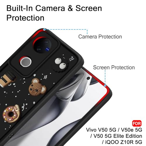 Image of TheGiftKart Back Cover Case for Vivo V50 / V50e / V50 5G Elite Edition /iQOO Z10R / Vivo T4R 5G | Cute Fun Cartoon 3D Bear Coffee Case | Full Camera Protection | Shockproof Cover (Silicone, Black)