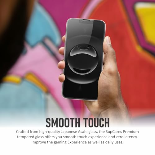 Image of SupCares Privacy Tempered Glass for iPhone 13, 13 Pro, 14, iPhone 16e and iPhone 17e (6.1 Inch) With Installation Kit | Military-Grade Gorilla Screen Protector | Edge to Edge Coverage | Black