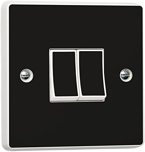 Pack of 2 Plain Gloss Black Home Decorative Accessories for Single/Double Light Switch Cover, Self-Adhesive Vinyl Skin Sticker by stika.co (Double Switch with Holes)