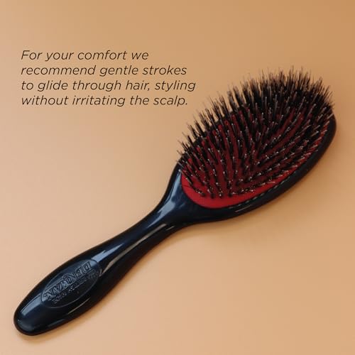 Denman Cushion Hair Brush (Small) with Soft Nylon Quill Boar Bristles - Porcupine Style for Grooming, Detangling, Straightening, Blowdrying and Refreshing Hair – Black, P081S