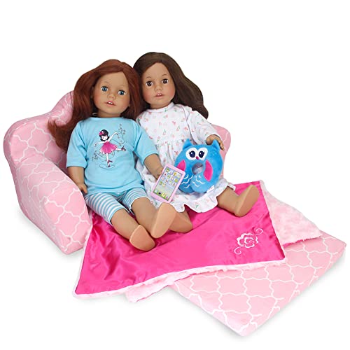 Sophias 2-in-1 Plush Lightweight Moroccan Print Pull-Out Sofa Couch Converts to a Bed Fits Two 18 Inch Dolls Light Pink