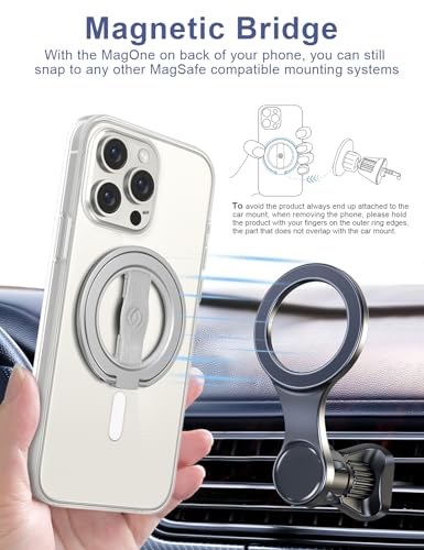 Image of EWA MagOne 3rd Gen [Compatible with MagSafe] Phone Grip Stand with Finger Strap, Removable Magnetic Ring Holder Kickstand Loop for iPhone 17,16,15,14,13,12 Series (Silver)