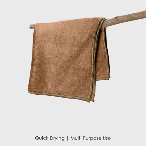 Image of HOUSSE Microfiber Face Towels | Ultra Absorbent, Odour-Free, Quick Dry 550 GSM Face Towel for Home, Gym, Travel, Running and Personal Use | 30x30 cm | Set of 4 Cocoa Brown & Indian Tan (Pack of 4)