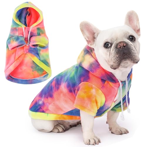 Dog Hoodie Tie Dye Dog Sweatshirt Chic Winter Clothes Ultra-Soft Warm Sweaters for Small Medium Dogs Fashion Pet Clothes for Dogs (Multicolor, L (Back: 14.96',Chest: 19.68', Neck: 16.53'))