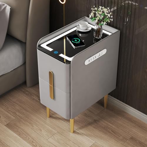 HJYBFA HJYBFAWH - Mesita de Noche Moderna con luz LED para Dormitorio, cajones, mesita de Noche con Espacio de Almacenamiento para Sala de Estar, para Dormitorio/Sala de Estar,