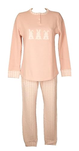RAGNO Pigiama Donna Collo Serafino Cotton Eco Pile Punto Milano Caldo e Morbido Invernale Pantalone con Polsino Articolo DM12N1, 851F Fantasia Rose Quartz, 42