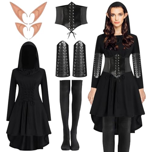 DOWNDRIFT Mittelalter Kleid Damen Mittelalter Kleidung Damen (L) 6 Stück Mittelalter Kostüm Damen Gothic Kleider Damen Elfen Kostüm Damen Kostüm...
