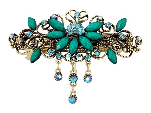 Pince à cheveux bohème fleur turquoise pour coiffure demi-nouée de mariage
