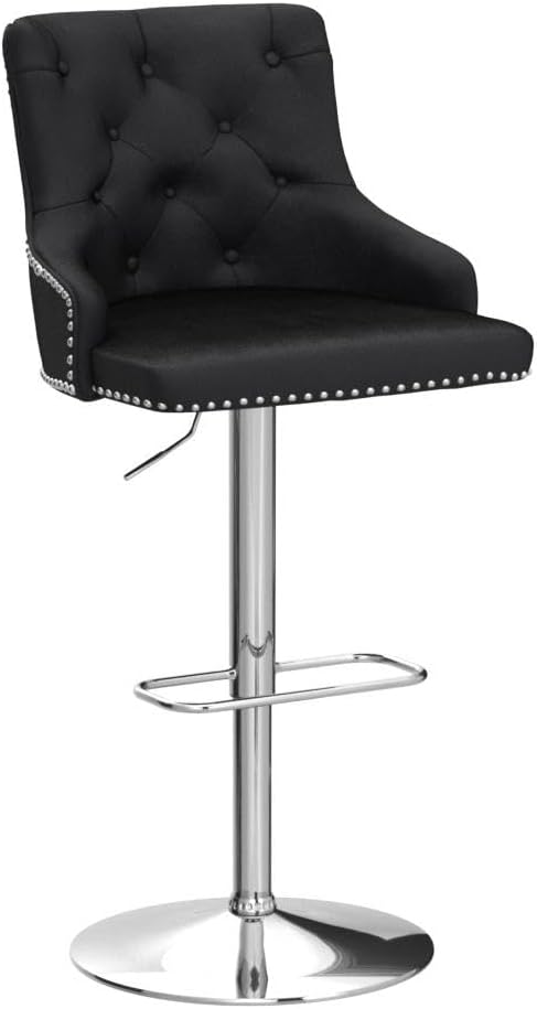 BTEXPERT Upholstered 25"-33" Adjustable High Back Dining Stool Bar Chairs, Tailhead Barstool, Black Tufted Nailhead Trim (1) (5153BK-1)