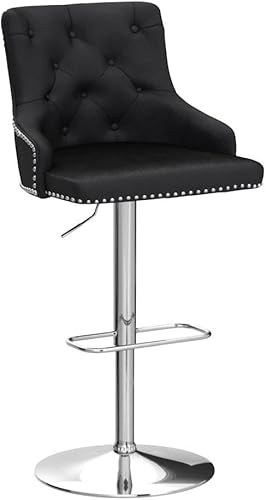 Miniatura 5 de BTEXPERT Juego de 2 sillas de bar tapizadas de alta calidad de 33 pulgadas con respaldo alto, cuero sintético blanco copetudo dorado con ribete de