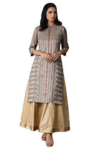 Image of W for Woman Women's Rayon Straight Fit Zari Straight Kurta