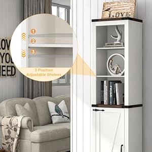 68" Tall Farmhouse Bathroom Storage Cabinet, 5-Shelf Storage Cabinet with Barn Door&Adjustable Shelves, Linen Tower Cabinet with Storage for Bathroom, Kitchen, Living Room, Rustic White 68 Tall Farmhouse Bathroom Storage Cabinet 5 Shelf Storage Cabinet with Barn DoorAdjustable Shelves Linen Tower Cabinet with Storage for Bathroom Kitchen Living Room Rustic White