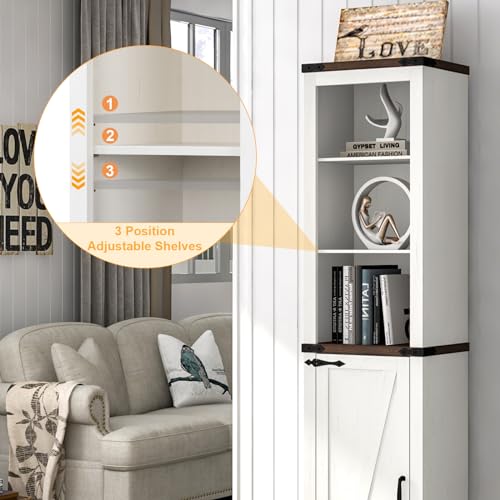 68-Tall-Farmhouse-Bathroom-Storage-Cabinet-5-Shelf-Storage-Cabinet-with-Barn-DoorAdjustable-Shelves-Linen-Tower-Cabinet-with-Storage-for-Bathroom-Kitchen-Living-Room-Rustic-White 68 Tall Farmhouse Bathroom Storage Cabinet 5 Shelf Storage Cabinet with Barn DoorAdjustable Shelves Linen Tower Cabinet with Storage for Bathroom Kitchen Living Room Rustic White