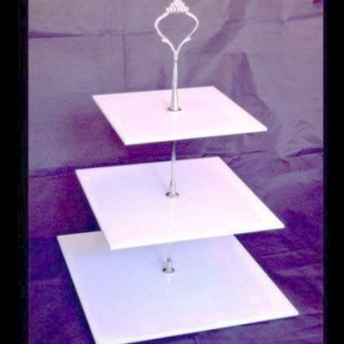 Super Cool Creations Three Tier White Square Cake Stands Standard Silver Handle Buy Online In India At Desertcart 55881380