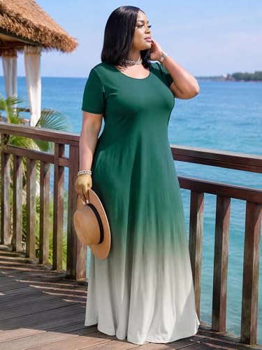 Image of PinkPatty Women's Plus Size Maxi Dresses Short Sleeve Sundress Summer T-Shirt Beach Long Dress with Pockets